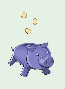 Colored-in illustration of piggy bank
